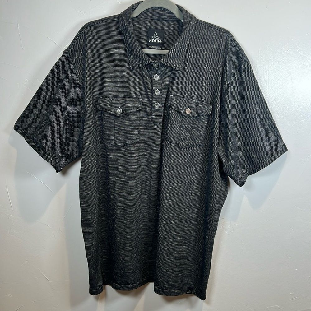 Prana Men’s Shirt Black and White Stripes Size XXL Organic Cotton Short Sleeve